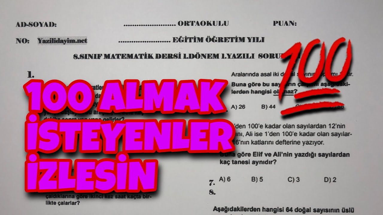 8. Sınıf Matematik 1. Dönem 1. Yazılı ( Video ) – Eğitim Sayfam