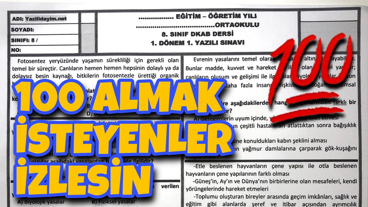 8 sınıf din kültürü 1 dönem 1 yazılı soruları izzet