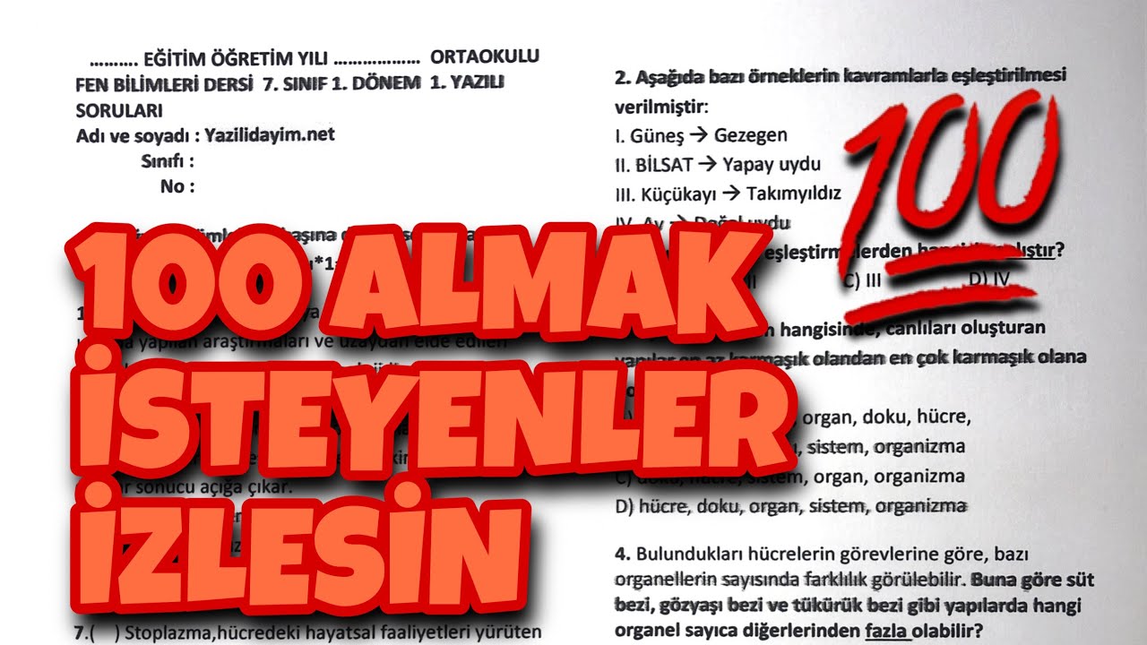 7. Sınıf Fen Bilimleri 1. Dönem 1. Yazılı ( Video ) – Eğitim Sayfam