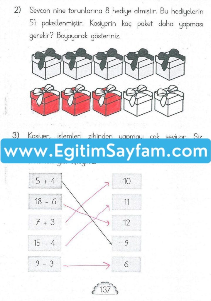 1. Sınıf MHG Yayınları Matematik Ders Kitabı Sayfa 137 Cevabı