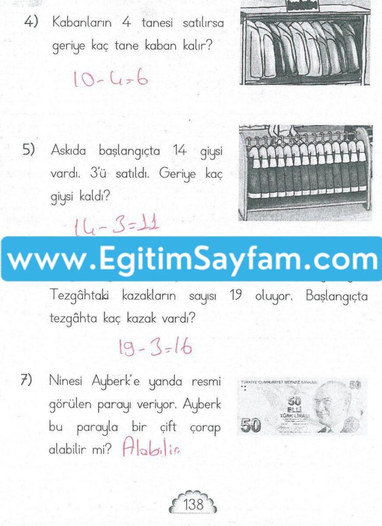 1. Sınıf MHG Yayınları Matematik Ders Kitabı Sayfa 138 Cevabı