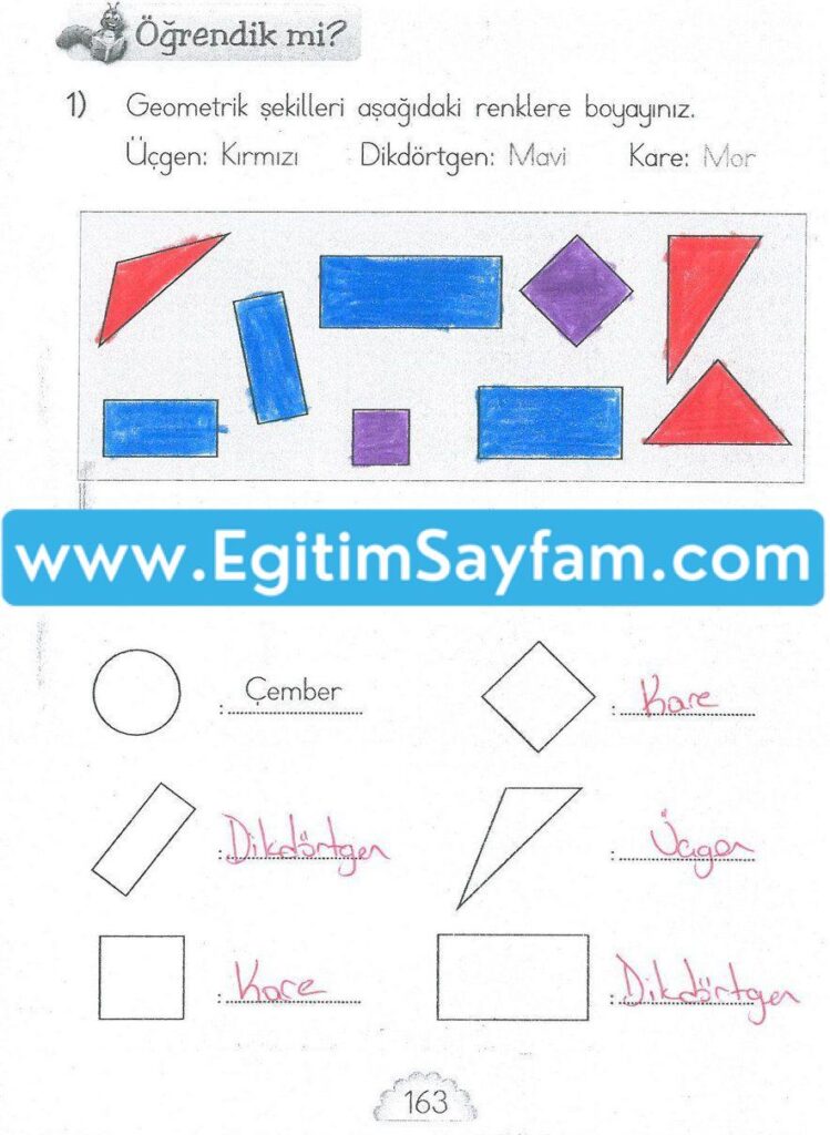 1. Sınıf MHG Yayınları Matematik Ders Kitabı Sayfa 163 Cevabı