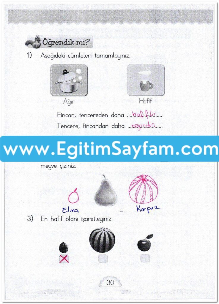 1. Sınıf MHG Yayınları Matematik Ders Kitabı Sayfa 30 Cevabı