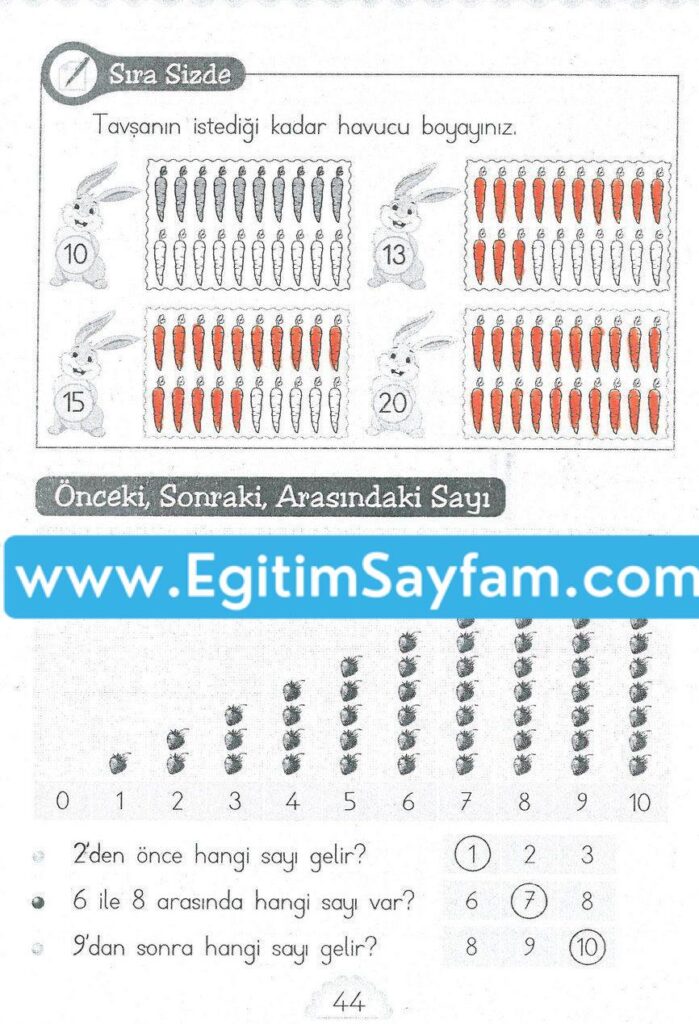 1. Sınıf MHG Yayınları Matematik Ders Kitabı Sayfa 44 Cevabı