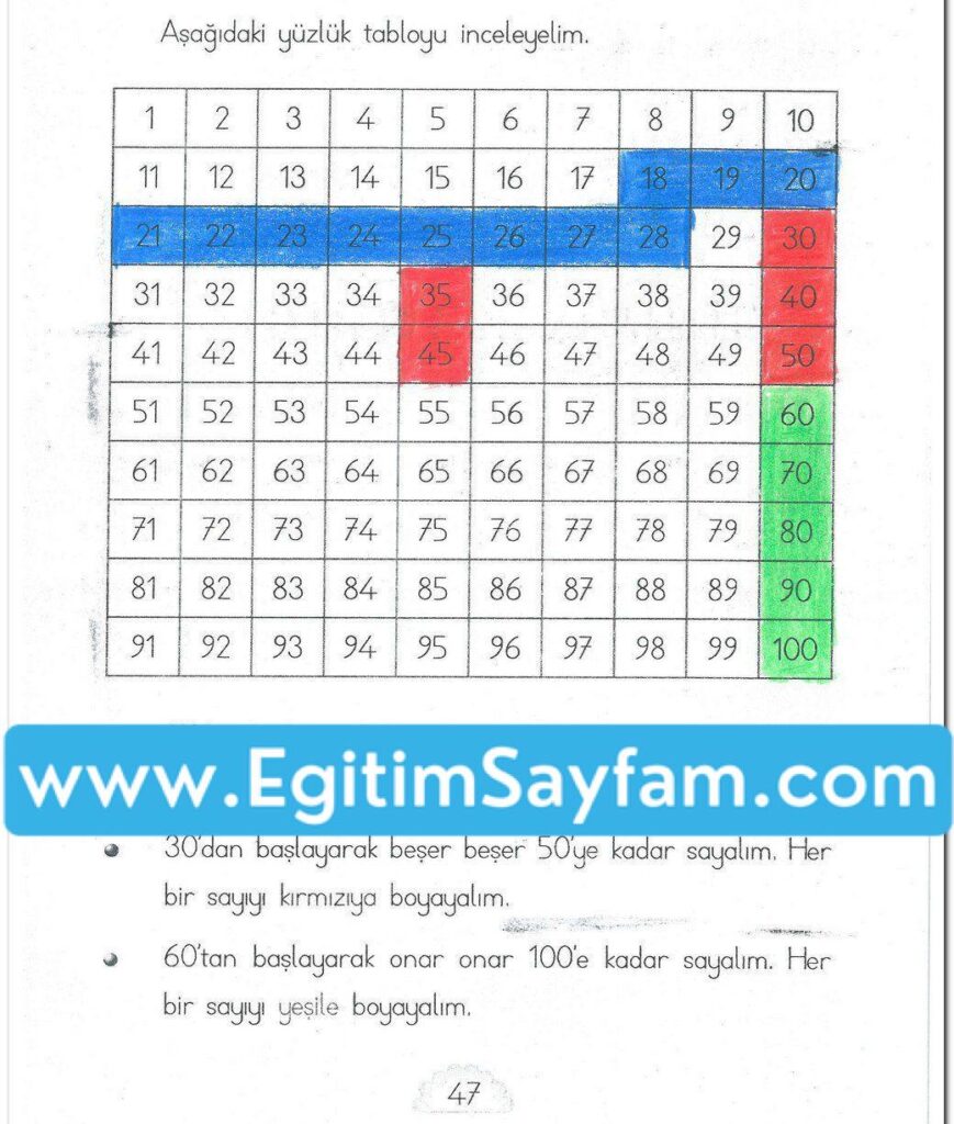 1. Sınıf MHG Yayınları Matematik Ders Kitabı Sayfa 47 Cevabı