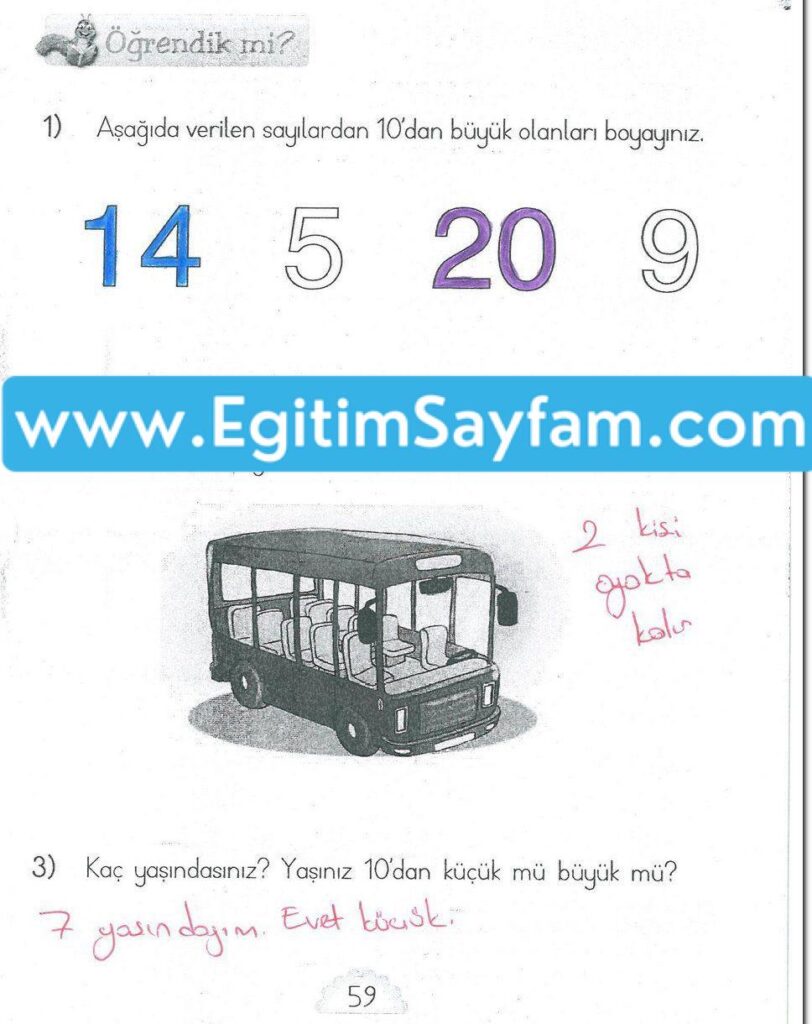 1. Sınıf MHG Yayınları Matematik Ders Kitabı Sayfa 59 Cevabı