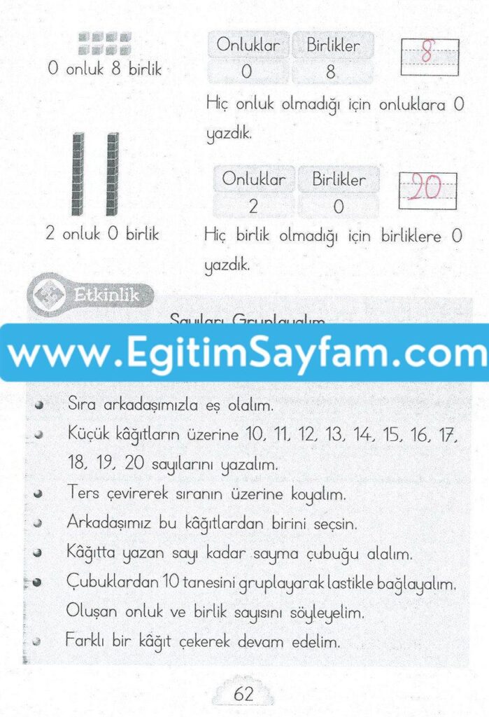 1. Sınıf MHG Yayınları Matematik Ders Kitabı Sayfa 62 Cevabı