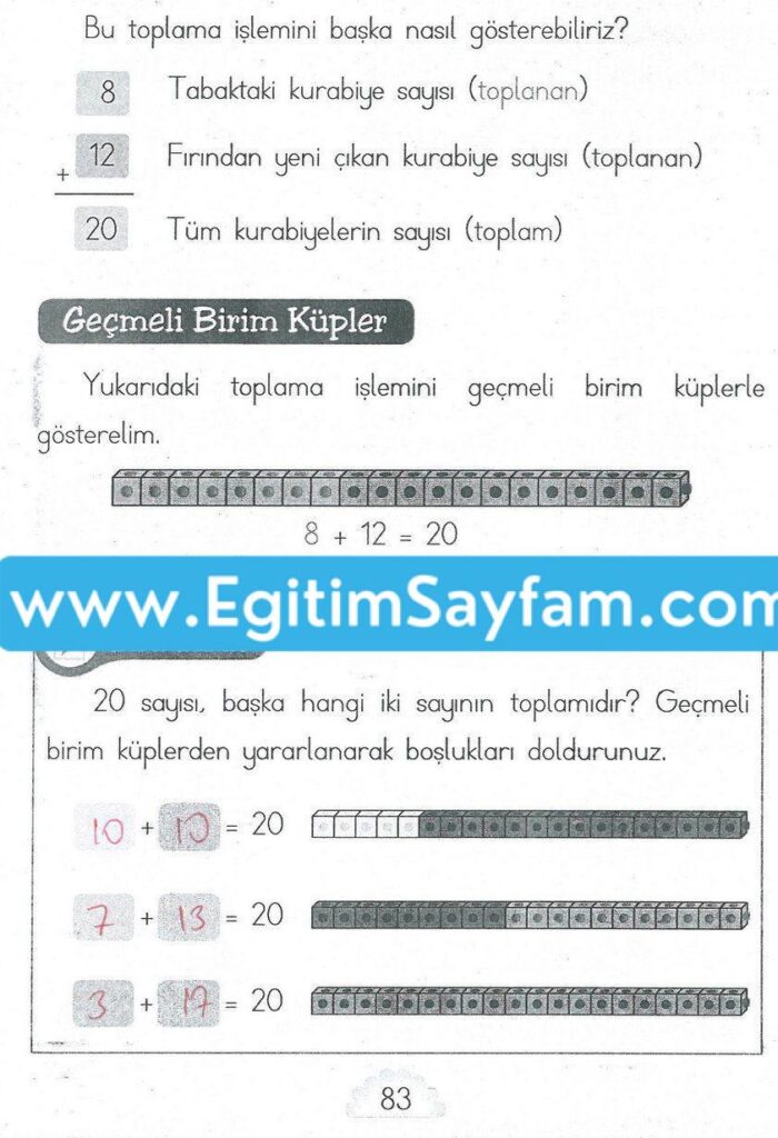 1. Sınıf MHG Yayınları Matematik Ders Kitabı Sayfa 83 Cevabı