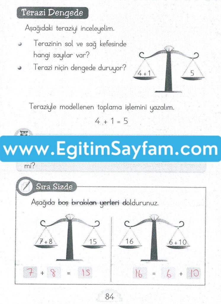 1. Sınıf MHG Yayınları Matematik Ders Kitabı Sayfa 84 Cevabı