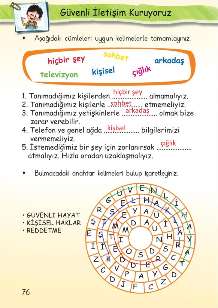 Bulmacadaki anahtar kelimeleri bulup işaretleyiniz.