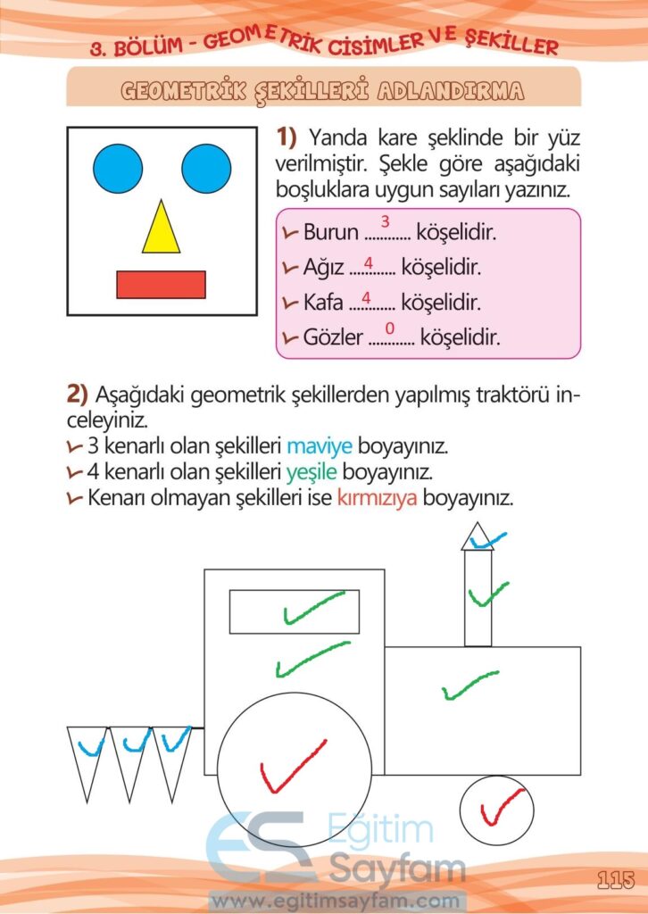 1. Sınıf Matematik Meb Yayınları Çalışma Kitabı Cevapları Sayfa 115