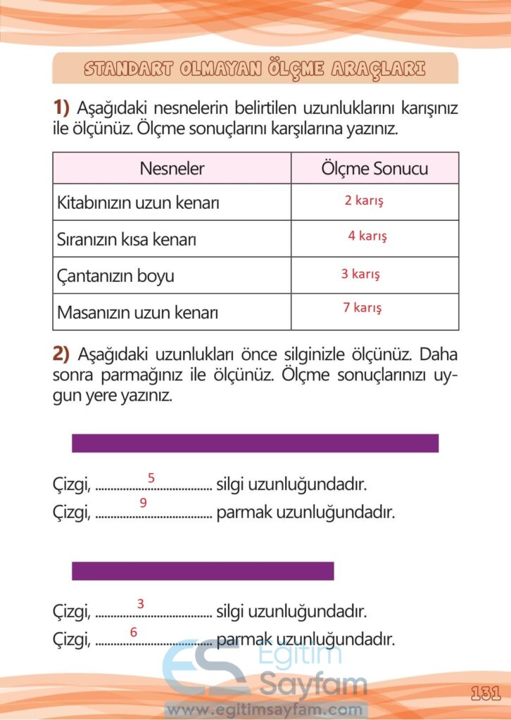 1. Sınıf Matematik Meb Yayınları Çalışma Kitabı Cevapları Sayfa 131