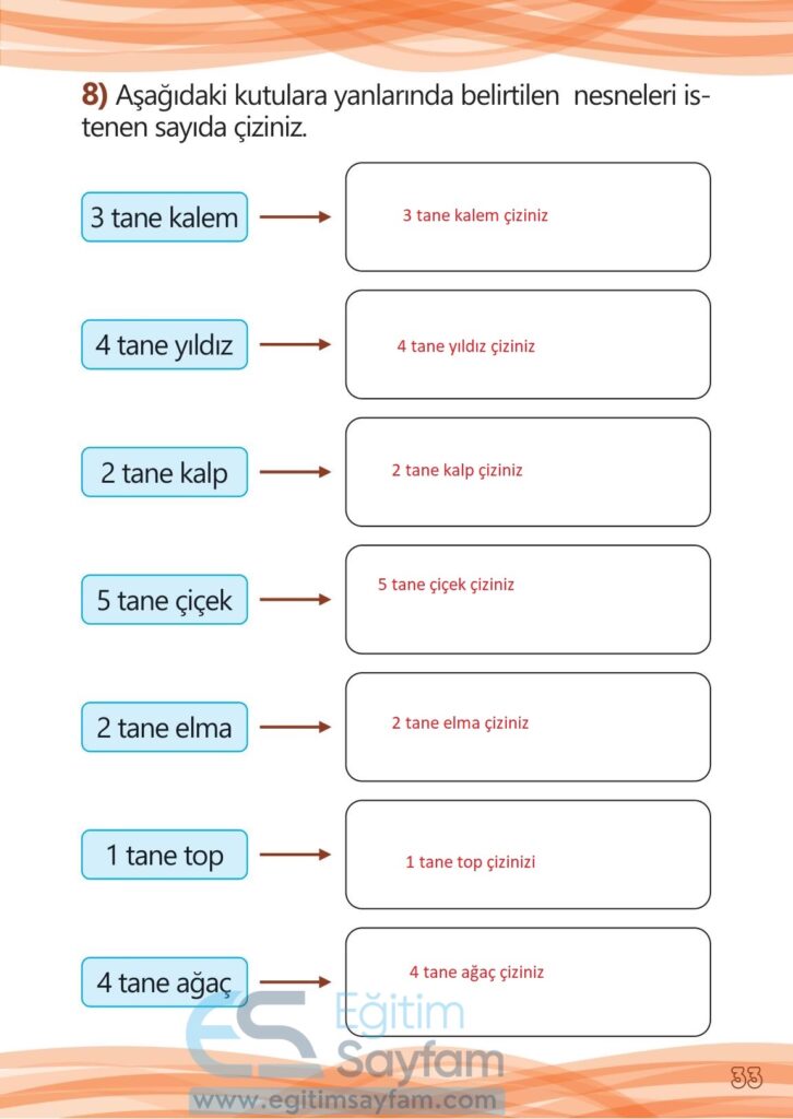 1. Sınıf Matematik Meb Yayınları Çalışma Kitabı Cevapları Sayfa 33