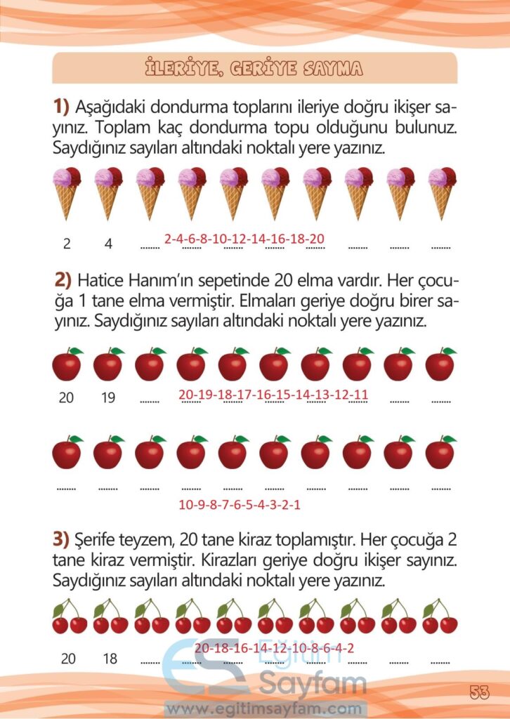 1. Sınıf Matematik Meb Yayınları Çalışma Kitabı Cevapları Sayfa 53