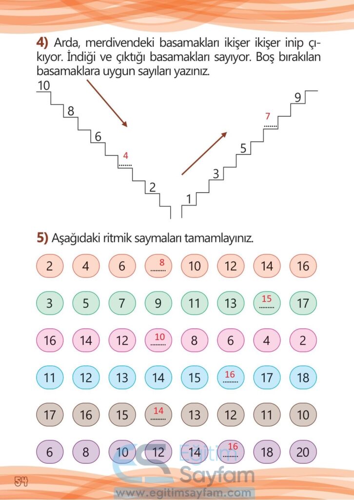 1. Sınıf Matematik Meb Yayınları Çalışma Kitabı Cevapları Sayfa 54