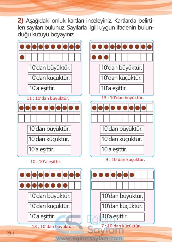 1. Sınıf Matematik Meb Yayınları Çalışma Kitabı Cevapları Sayfa 60