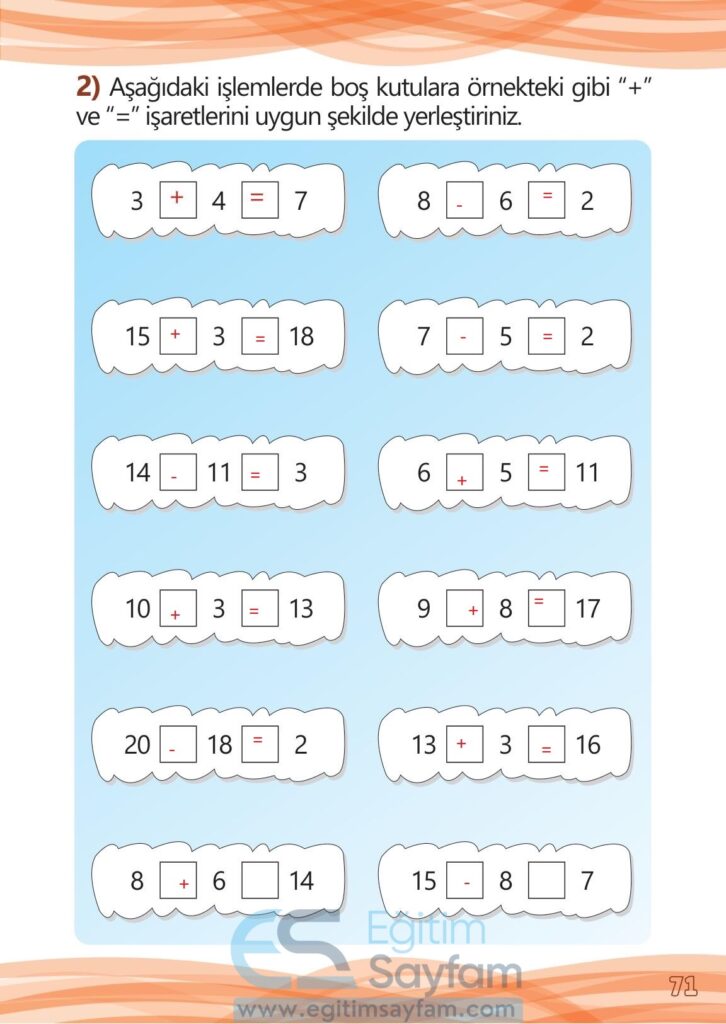 1. Sınıf Matematik Meb Yayınları Çalışma Kitabı Cevapları Sayfa 71