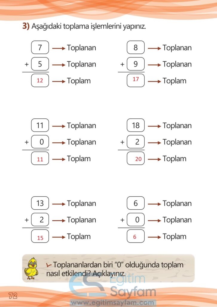 1. Sınıf Matematik Meb Yayınları Çalışma Kitabı Cevapları Sayfa 72