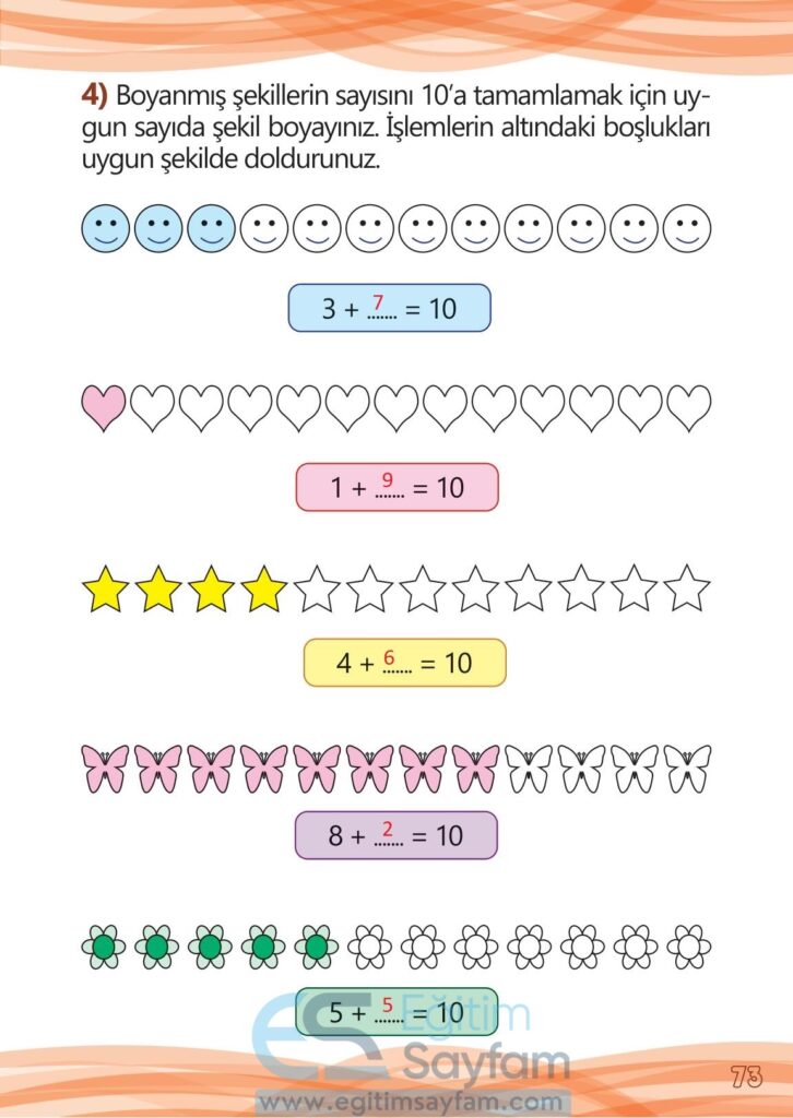 1. Sınıf Matematik Meb Yayınları Çalışma Kitabı Cevapları Sayfa 73