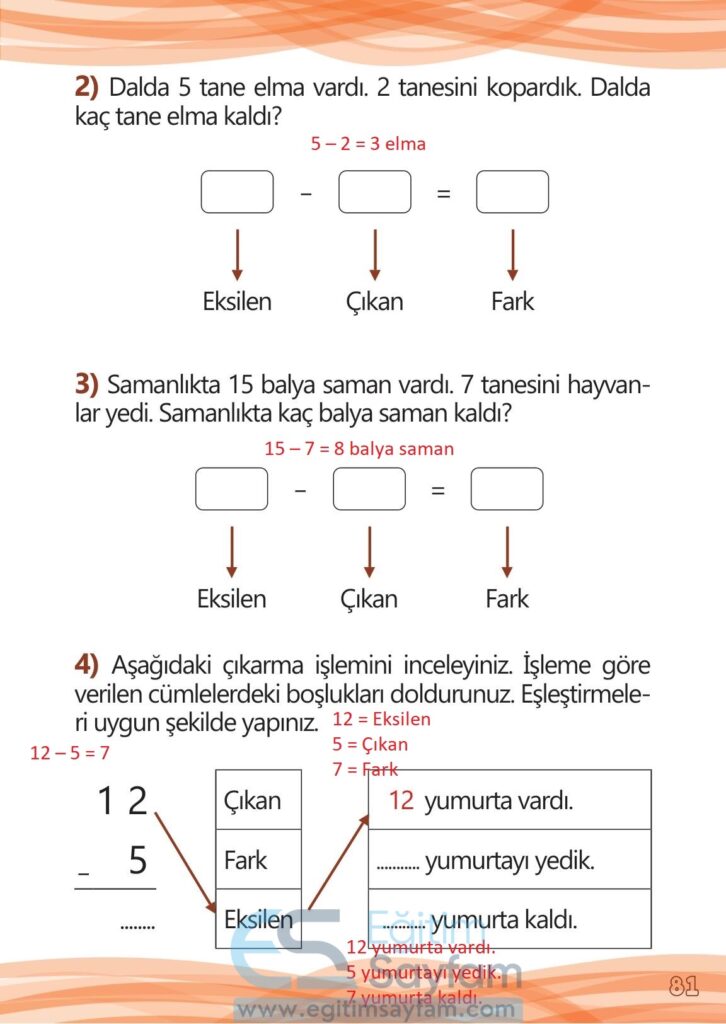 1. Sınıf Matematik Meb Yayınları Çalışma Kitabı Cevapları Sayfa 81