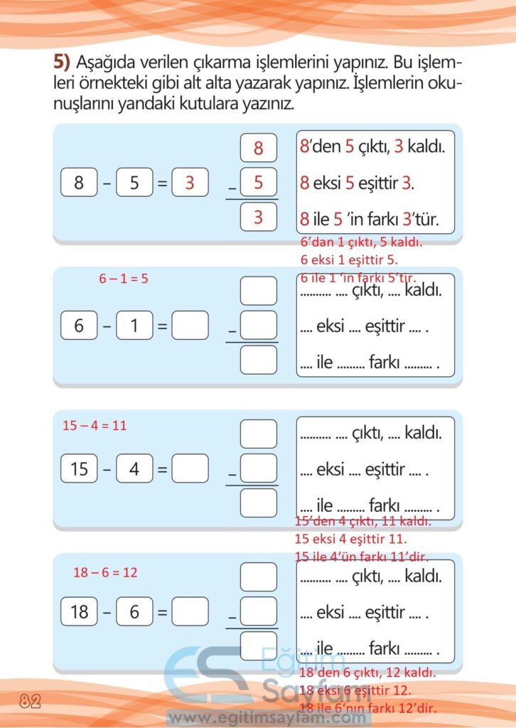 1. Sınıf Matematik Meb Yayınları Çalışma Kitabı Cevapları Sayfa 82