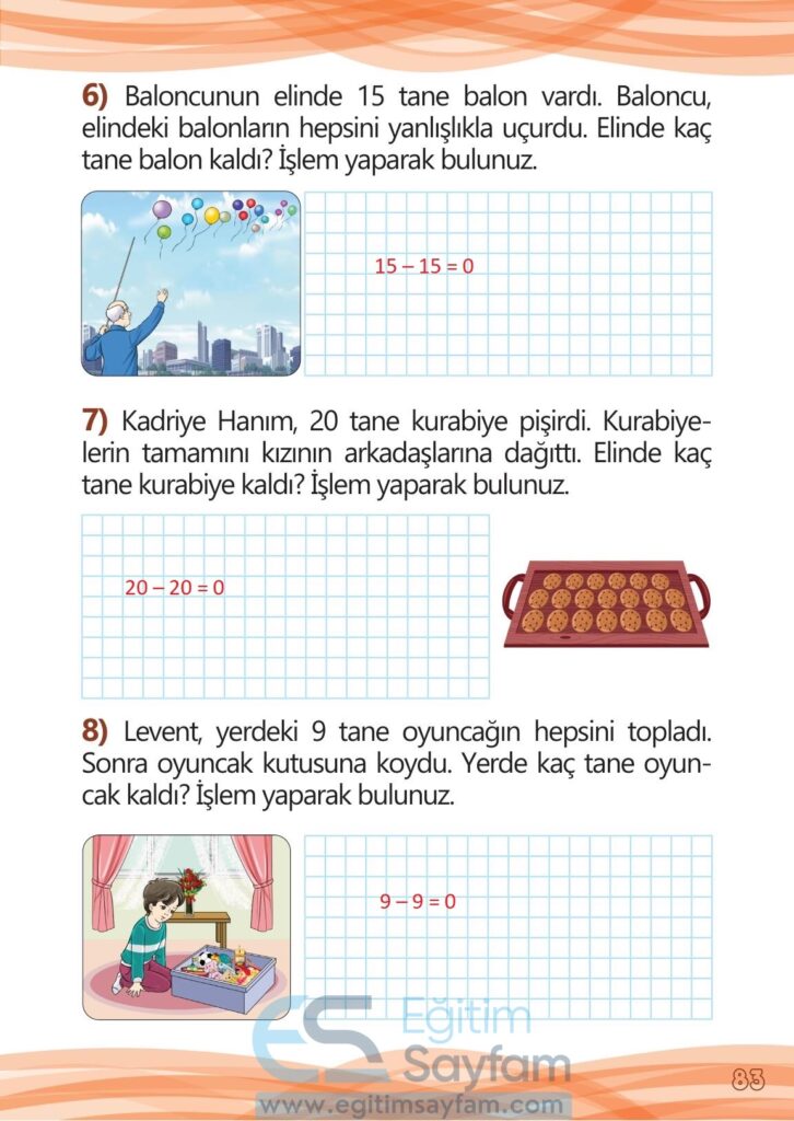 1. Sınıf Matematik Meb Yayınları Çalışma Kitabı Cevapları Sayfa 83