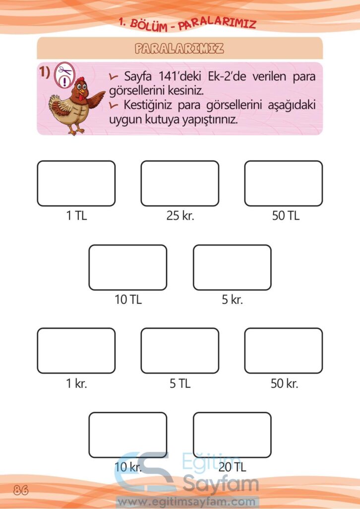 1. Sınıf Matematik Meb Yayınları Çalışma Kitabı Cevapları Sayfa 86