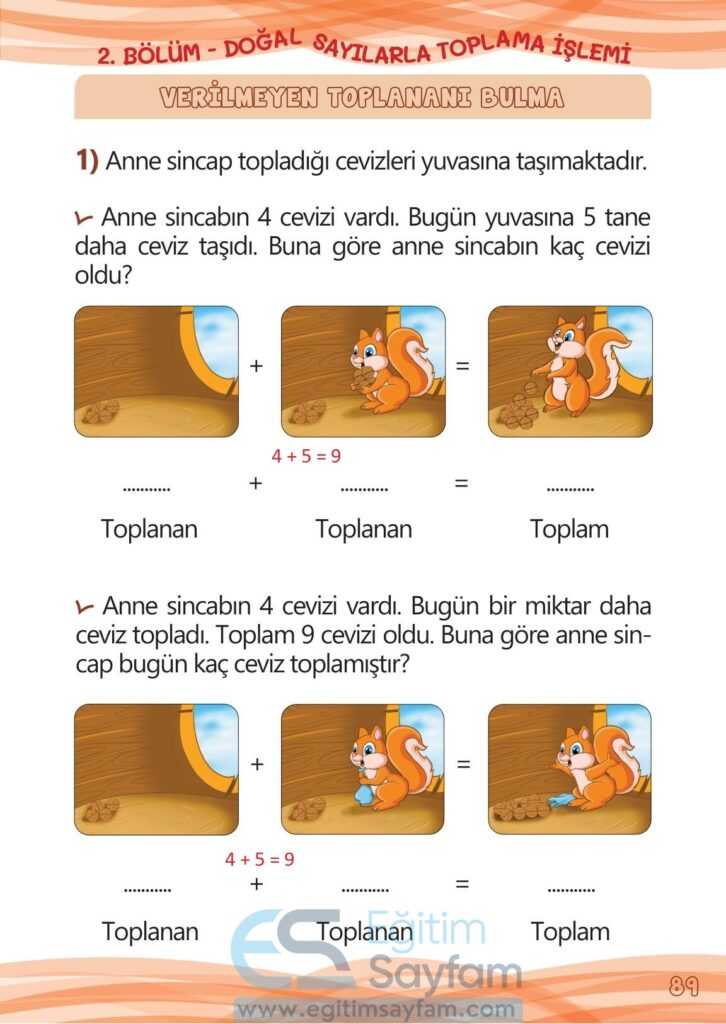 1. Sınıf Matematik Meb Yayınları Çalışma Kitabı Cevapları Sayfa 89