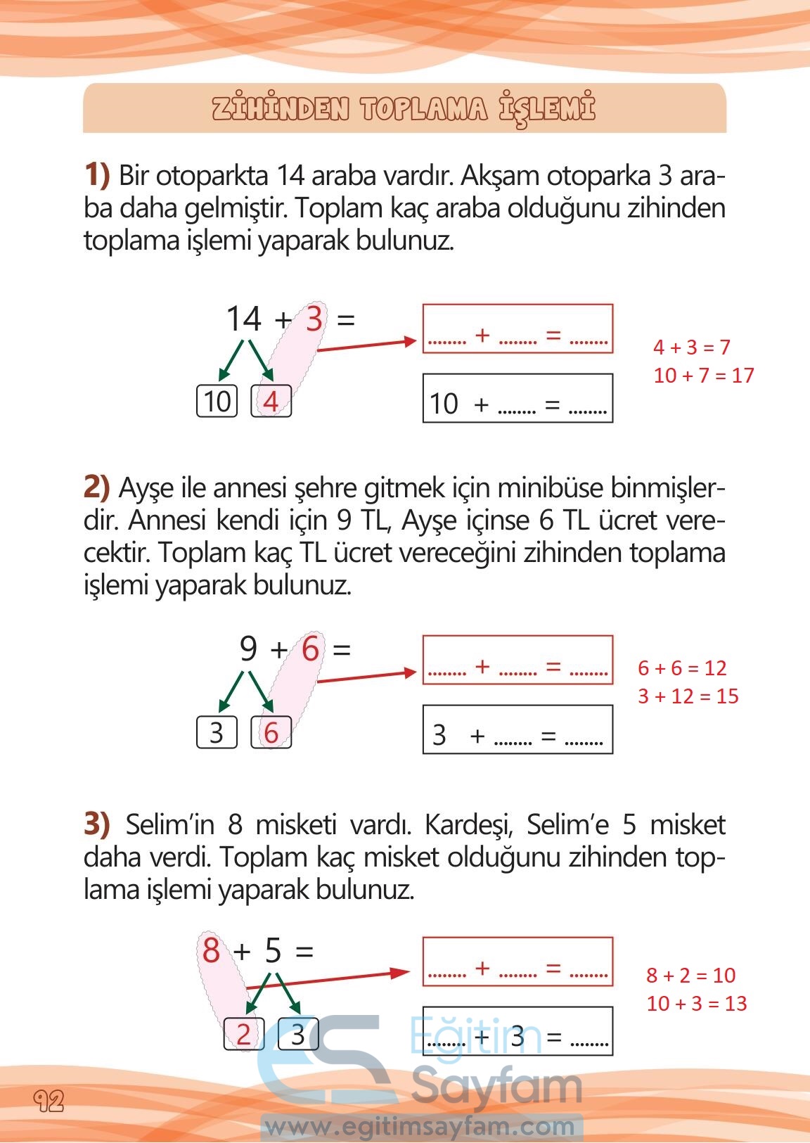 1. Sınıf Matematik Meb Yayınları Çalışma Kitabı Cevapları Sayfa 92 ...