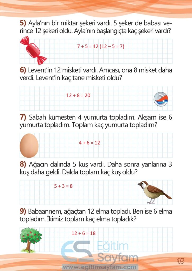 1. Sınıf Matematik Meb Yayınları Çalışma Kitabı Cevapları Sayfa 95