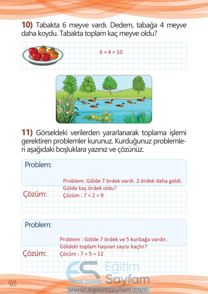 1. Sınıf Matematik Meb Yayınları Çalışma Kitabı Cevapları Sayfa 96