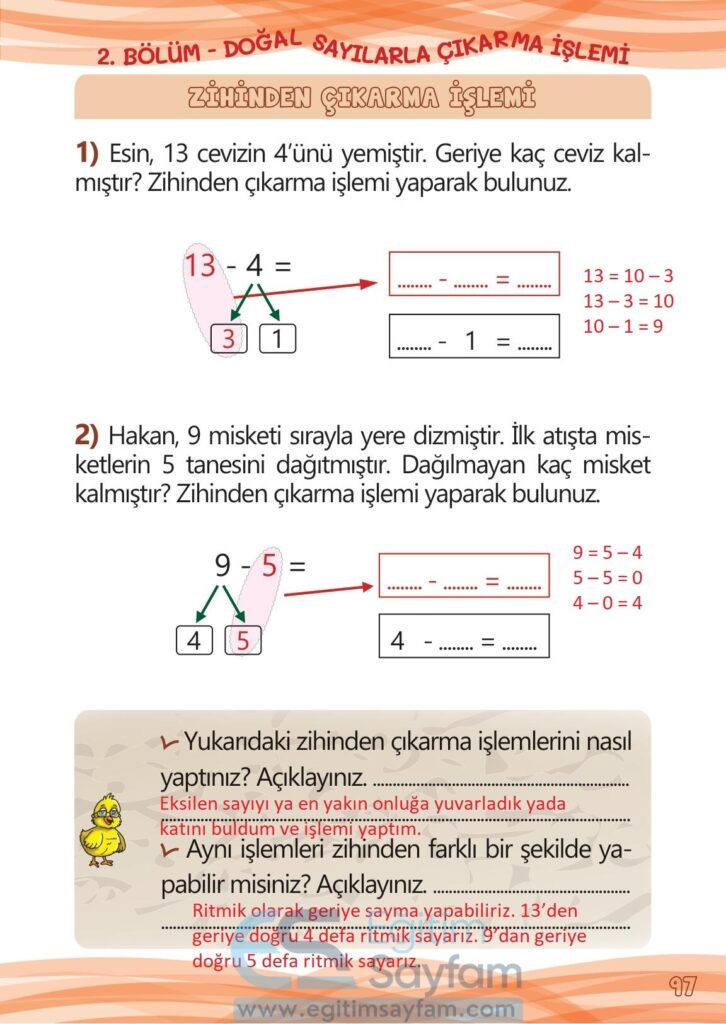 1. Sınıf Matematik Meb Yayınları Çalışma Kitabı Cevapları Sayfa 97