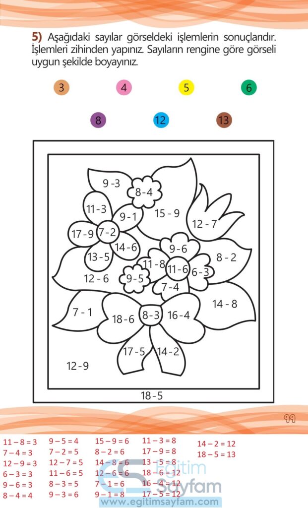 1. Sınıf Matematik Meb Yayınları Çalışma Kitabı Cevapları Sayfa 99