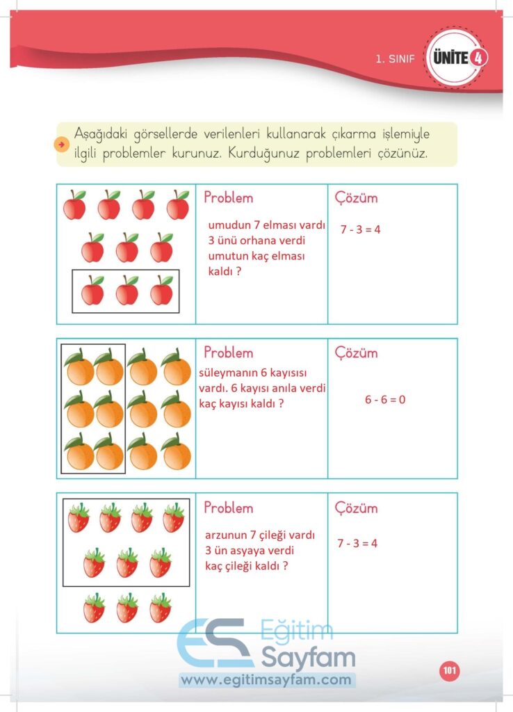 1. Sınıf Matematik Çalışma Kitabı Cevapları Meb Yayınları Sayfa 101