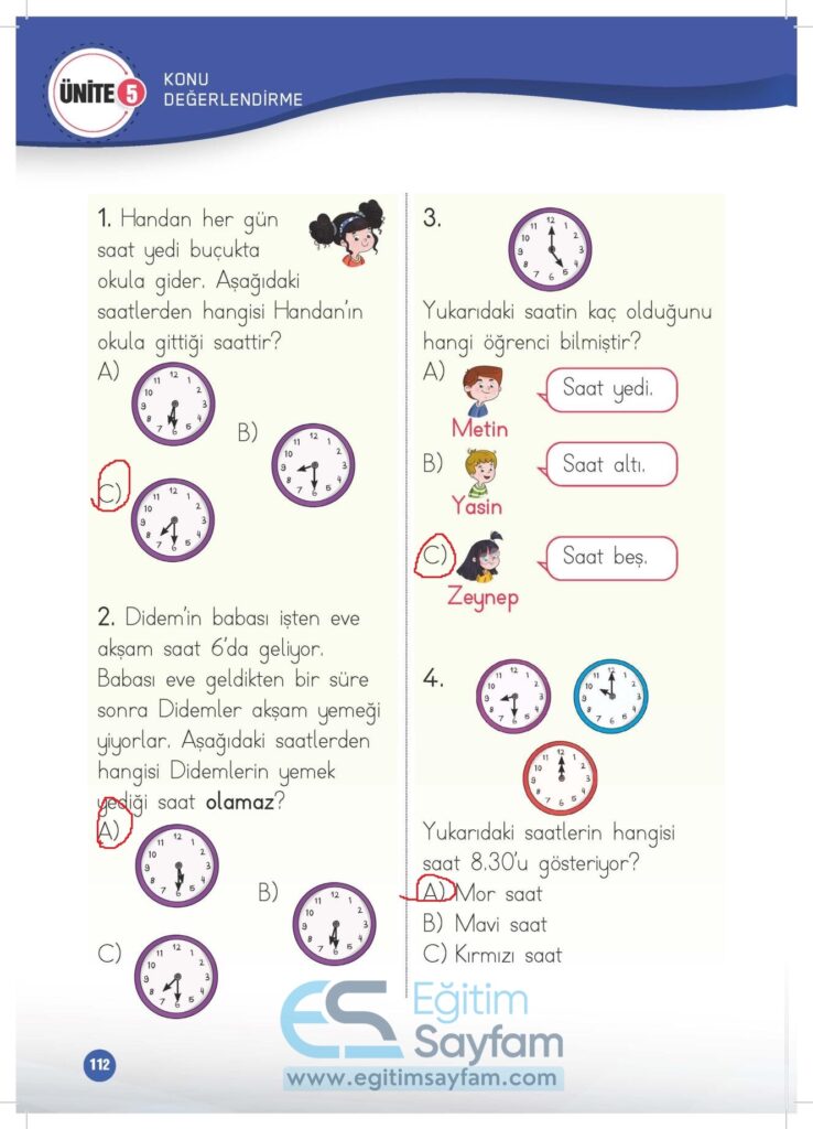 1. Sınıf Matematik Çalışma Kitabı Cevapları Meb Yayınları Sayfa 112