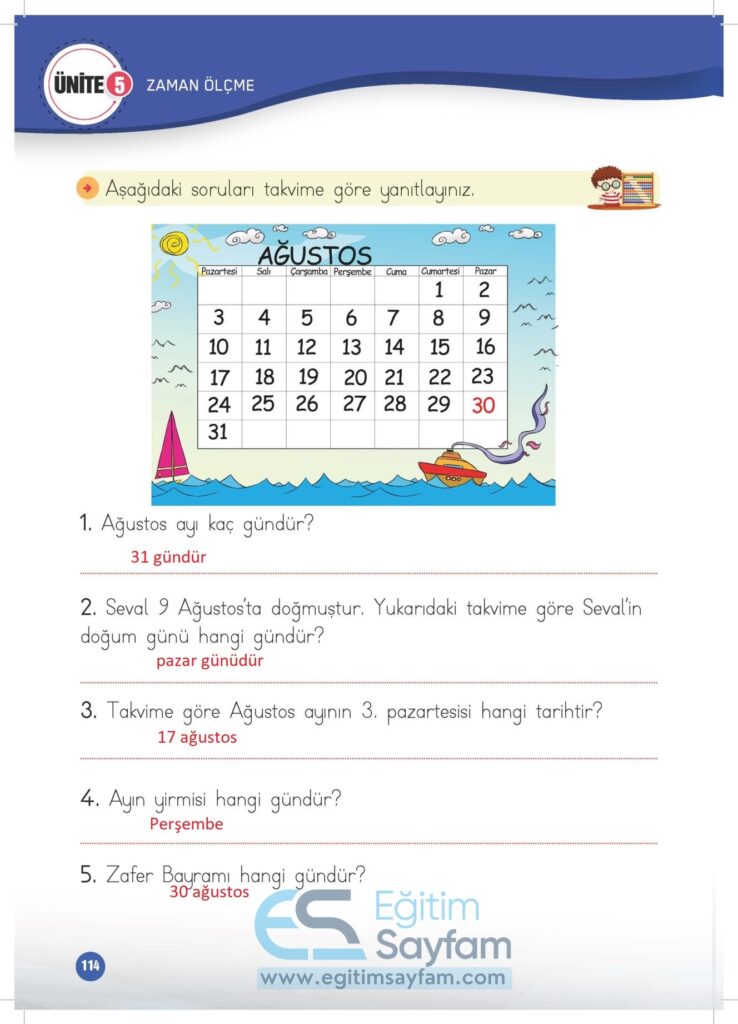 1. Sınıf Matematik Çalışma Kitabı Cevapları Meb Yayınları Sayfa 114