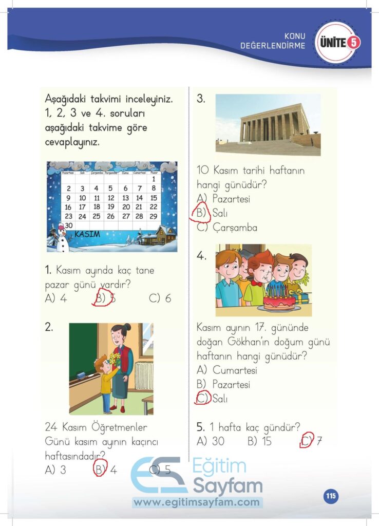 1. Sınıf Matematik Çalışma Kitabı Cevapları Meb Yayınları Sayfa 115