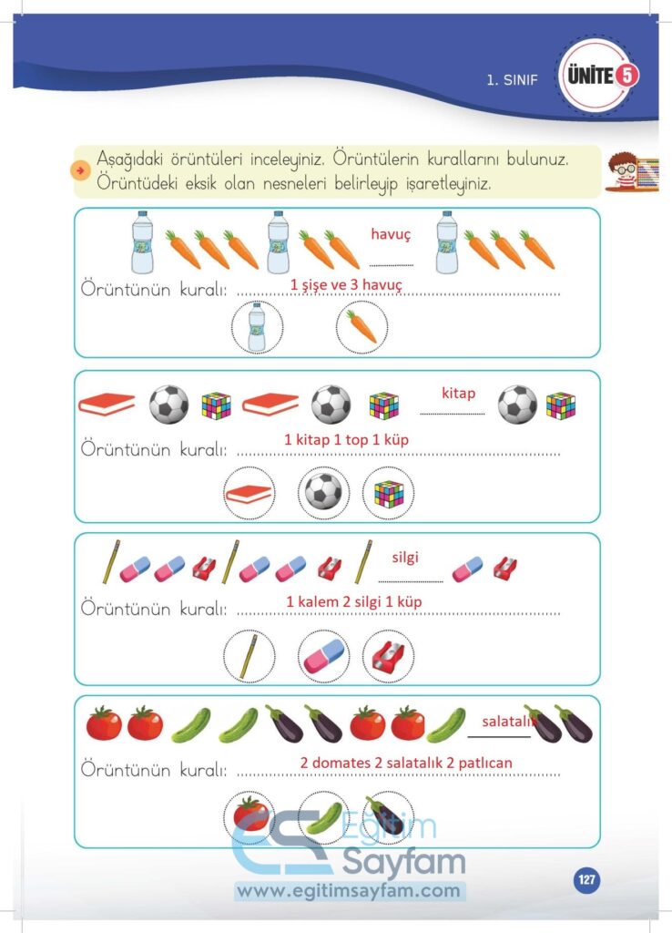 1. Sınıf Matematik Çalışma Kitabı Cevapları Meb Yayınları Sayfa 127