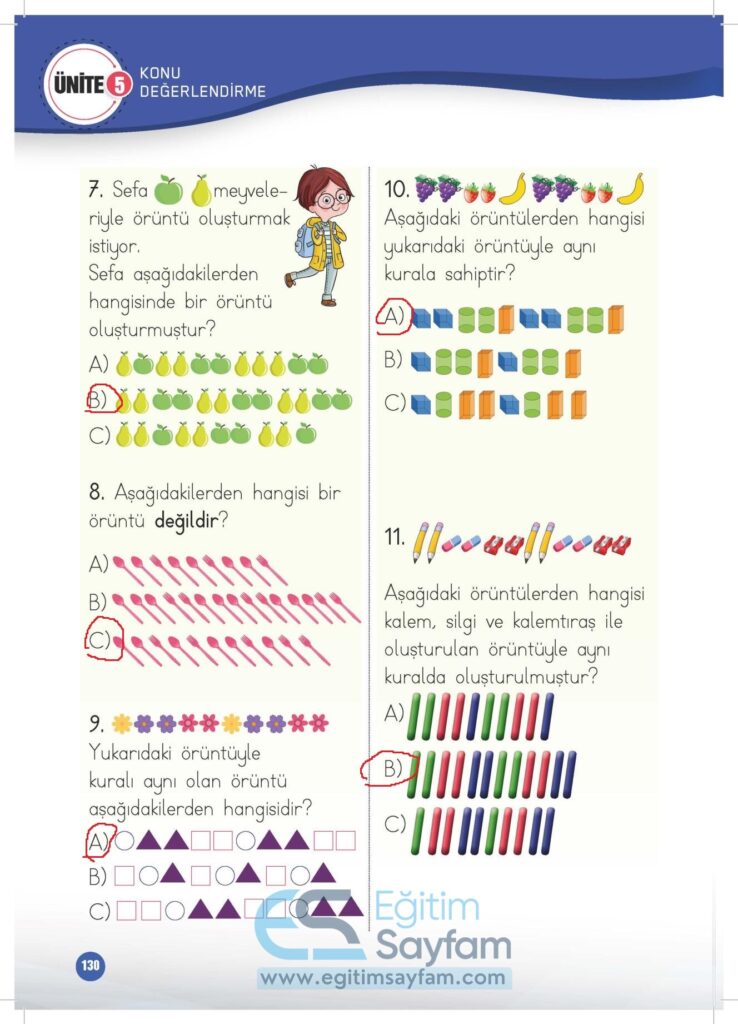 1. Sınıf Matematik Çalışma Kitabı Cevapları Meb Yayınları Sayfa 130