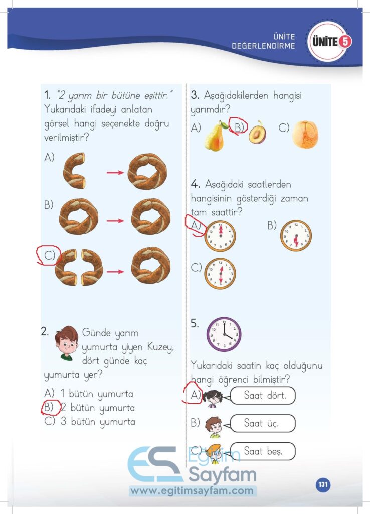 1. Sınıf Matematik Çalışma Kitabı Cevapları Meb Yayınları Sayfa 131