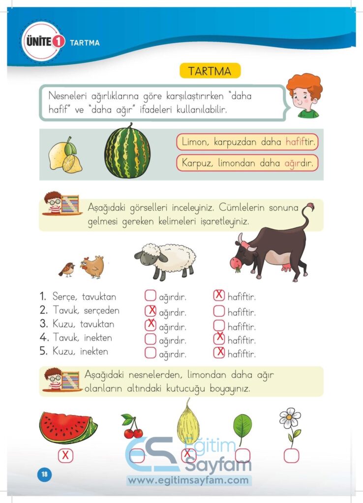 1. Sınıf Matematik Çalışma Kitabı Cevapları Meb Yayınları Sayfa 18