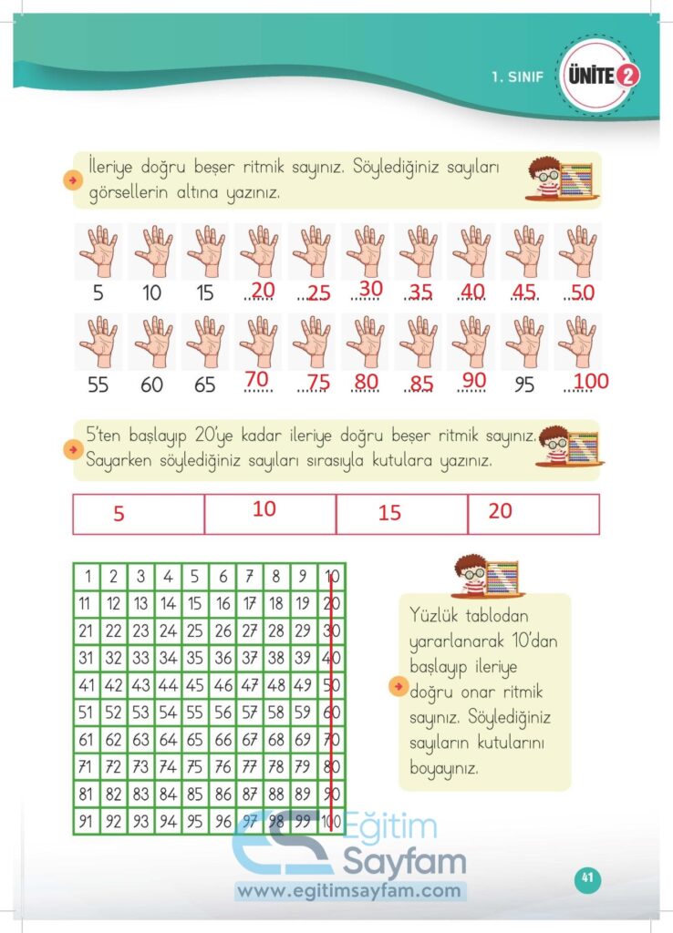 1. Sınıf Matematik Çalışma Kitabı Cevapları Meb Yayınları Sayfa 41