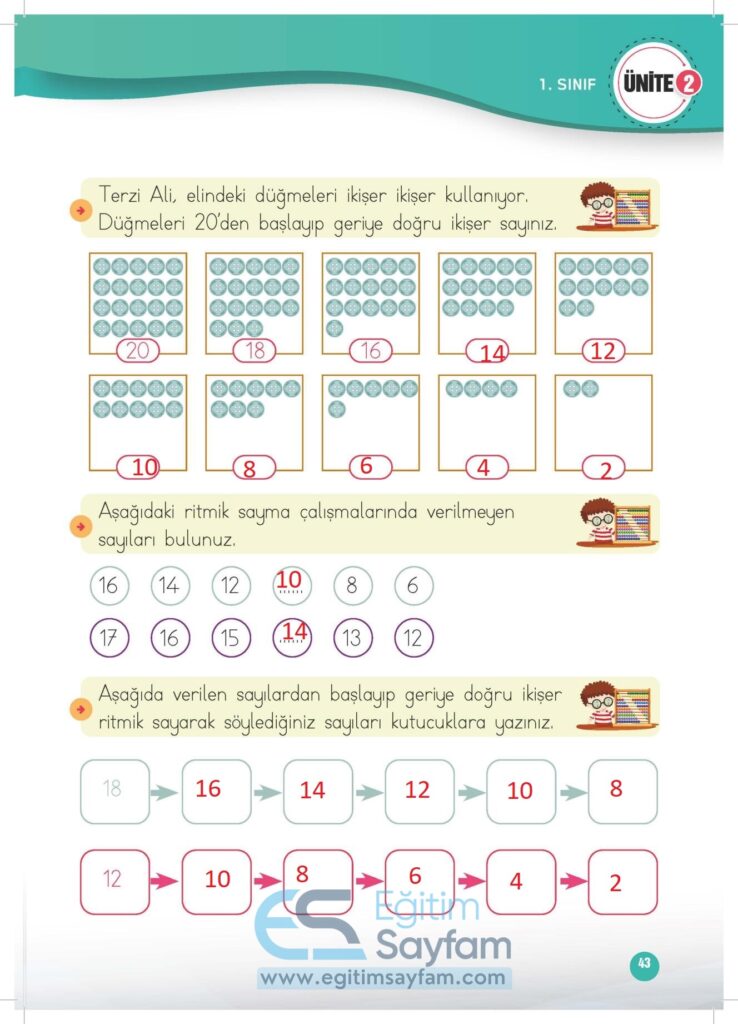 1. Sınıf Matematik Çalışma Kitabı Cevapları Meb Yayınları Sayfa 43