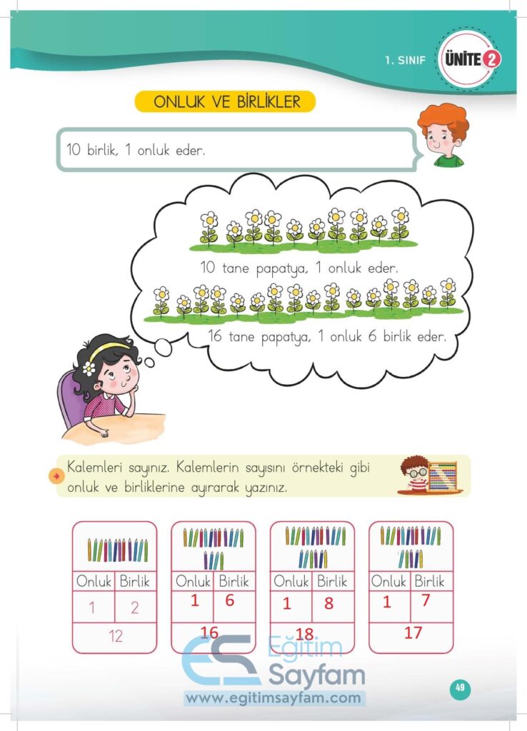 1. Sınıf Matematik Çalışma Kitabı Cevapları Meb Yayınları Sayfa 49