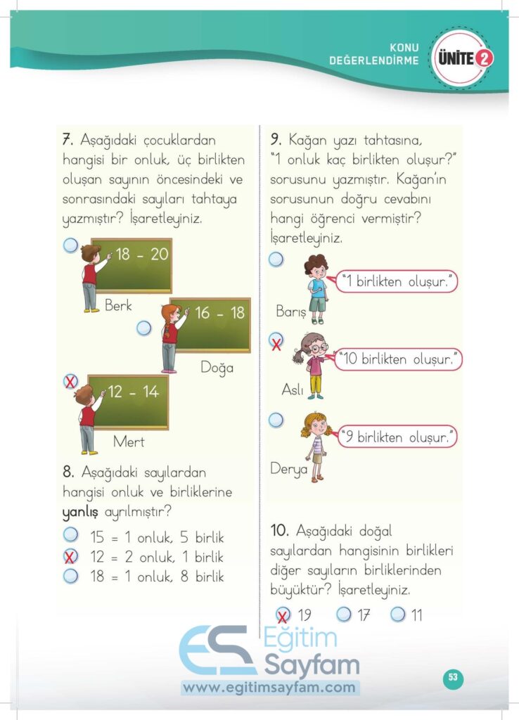 1. Sınıf Matematik Çalışma Kitabı Cevapları Meb Yayınları Sayfa 53