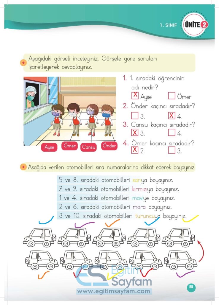 1. Sınıf Matematik Çalışma Kitabı Cevapları Meb Yayınları Sayfa 55