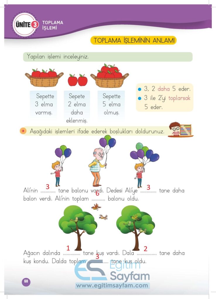 1. Sınıf Matematik Çalışma Kitabı Cevapları Meb Yayınları Sayfa 60