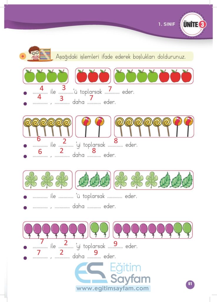 1. Sınıf Matematik Çalışma Kitabı Cevapları Meb Yayınları Sayfa 61