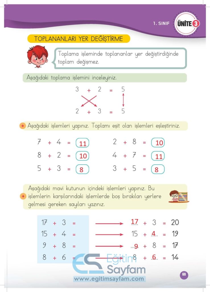 1. Sınıf Matematik Çalışma Kitabı Cevapları Meb Yayınları Sayfa 69