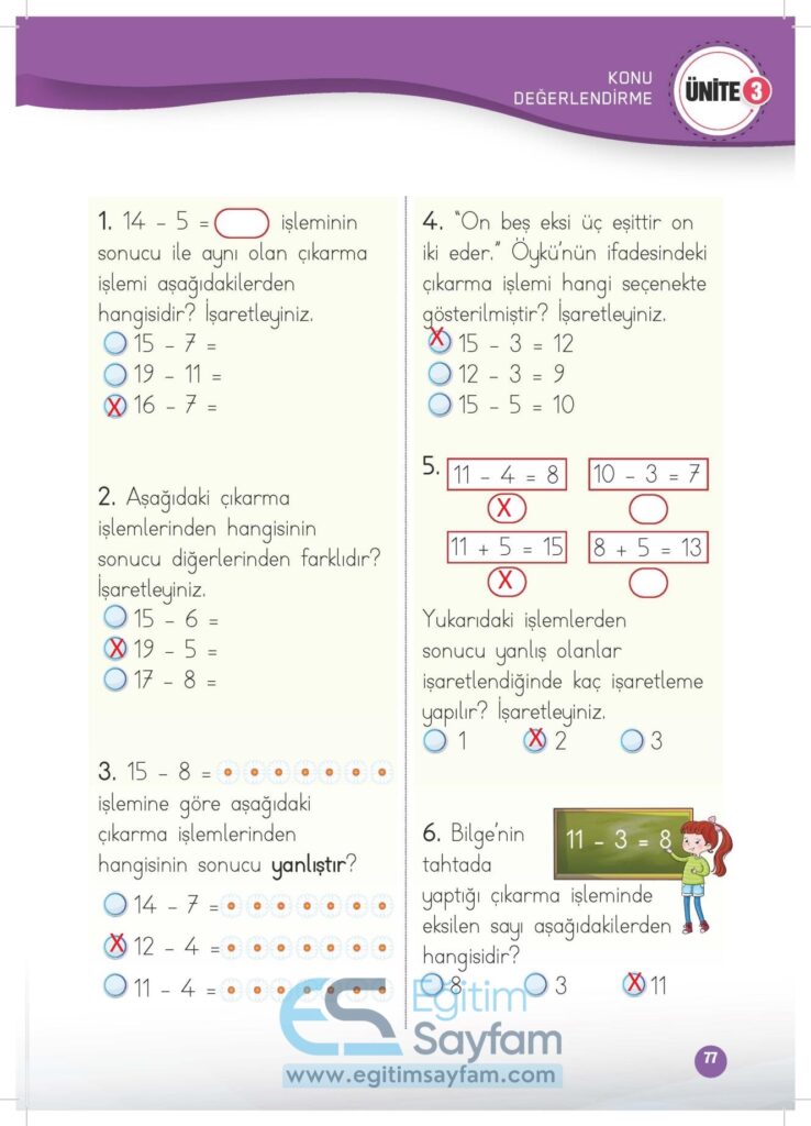 1. Sınıf Matematik Çalışma Kitabı Cevapları Meb Yayınları Sayfa 77